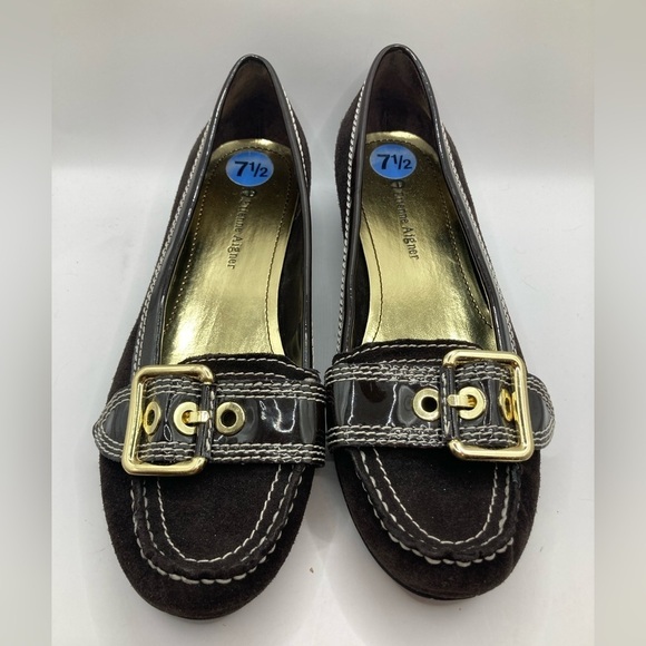 Etienne Aigner Loafers Suede Shoes Brown With Buckle Detail Women’s Size 7.5 - Picture 3 of 8